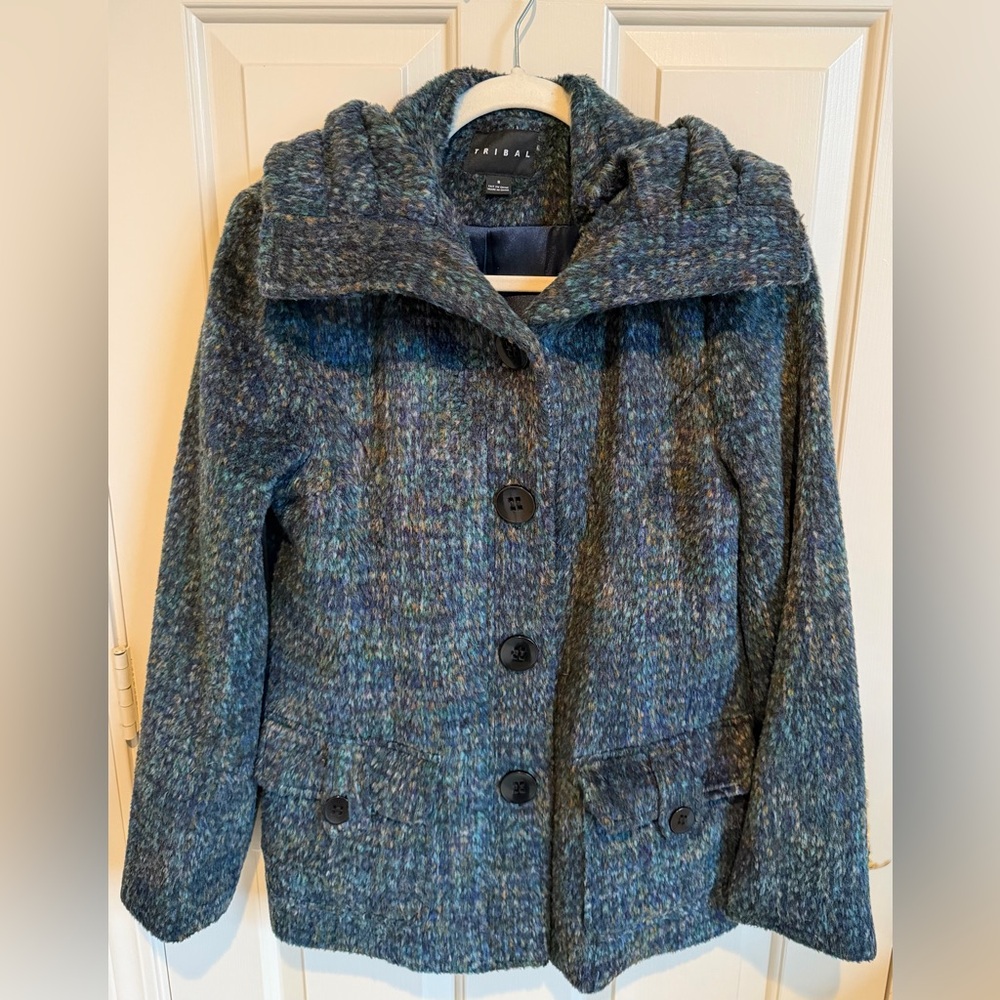 Tribal peacoat. Blue tones. Wool blend. Size 8. EUC - Picture 2 of 9